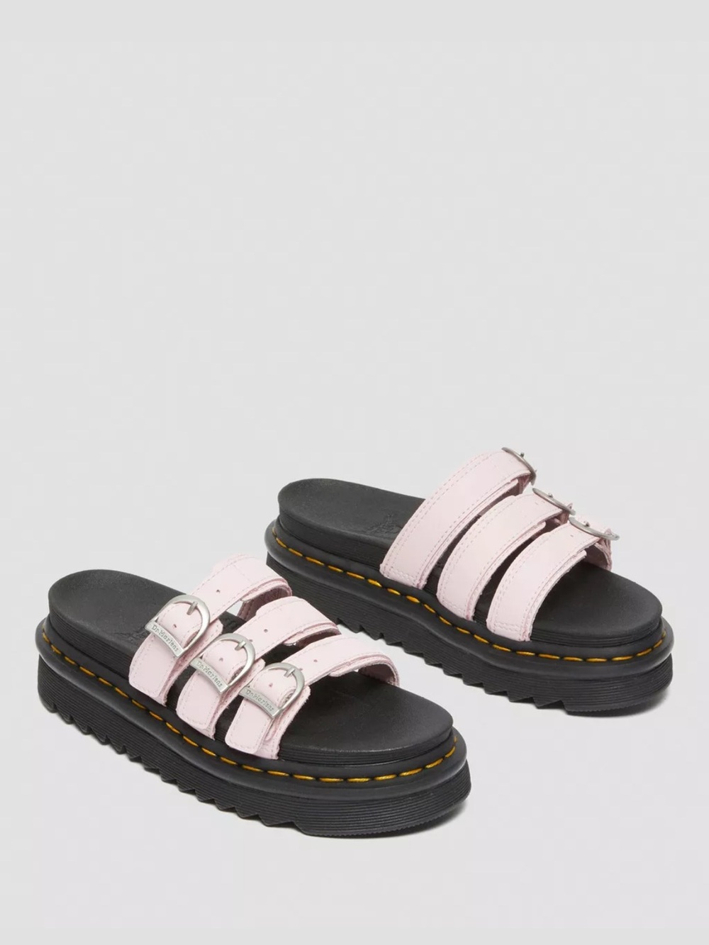 Dr. Martens Light Pink Triple Buckle Platform Slide Sandals